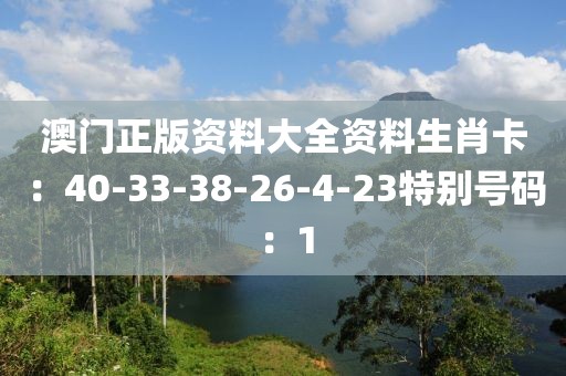 澳門正版資料大全資料生肖卡：40-33-38-26-4-23特別號碼：1