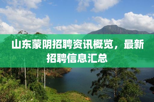 山東蒙陰招聘資訊概覽，最新招聘信息匯總