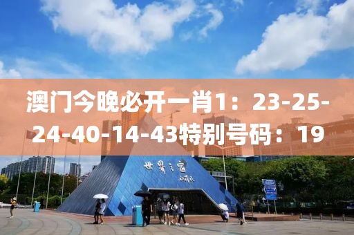 澳門今晚必開一肖1：23-25-24-40-14-43特別號碼：19