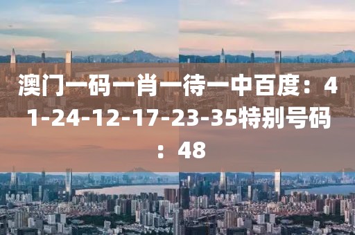 澳門一碼一肖一待一中百度：41-24-12-17-23-35特別號碼：48